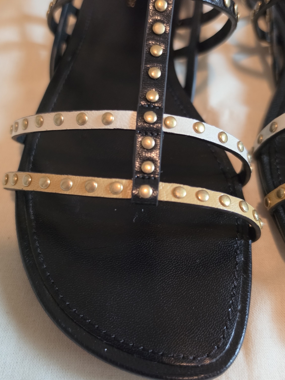 Tory Burch Black Leather Studded Gladiator Sandals - Picture 9 of 14
